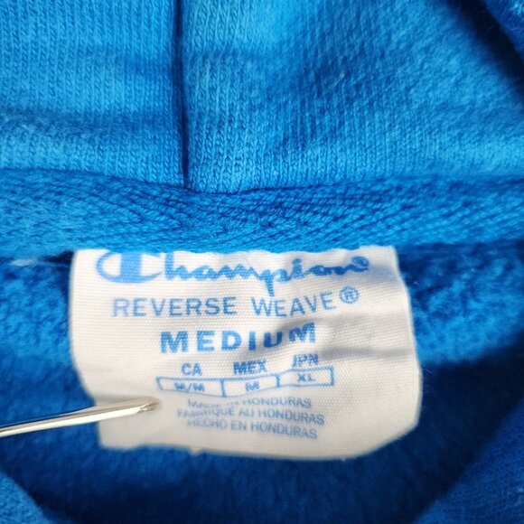 Champion Reverse Weave Pullover Hoodie Mens Medium Blue Old English Spellout - Picture 7 of 10